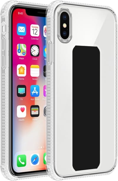 Cadorabo Hoesje geschikt voor Apple iPhone X / XS in ZWART - Beschermhoes gemaakt van flexibel TPU silicone Cover Case met houder en standfunctie