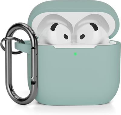 Schokbestendige en krasbestendige hoes voor AirPods 4, met carabiner en LED-indicator, Cloud Grey, USB-C, ideaal voor bescherming en stijl