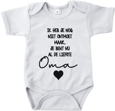 Baby romper met tekst zwangerschap aankondiging | Ik heb je nog niet ontmoet maar je bent nu al de liefste Oma | Wit | korte mouw | maat 56 cadeautje zwangerschap aankondiging bekendmaking | Cadeautje 100% katoen.