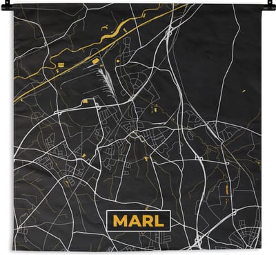 Wandkleed - Wanddoek - Goud – Duitsland – Plattegrond – Gold – Stadskaart – Kaart – Marl - 180x180 cm - Wandtapijt