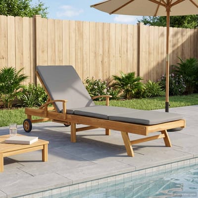 vidaXL - Ligstoel - met - kussen - 100% - Polyester - Solid-Teak