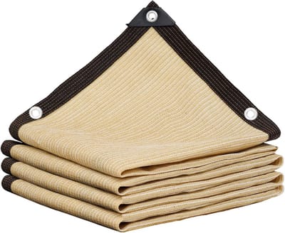 Beige schaduwdoek — schaduwnet — zonwerend net met metalen oogjes — vierhoekig schaduwdoek — geschikt voor kassen, terrassen, carports en voertuigen — 3 x 6 meter