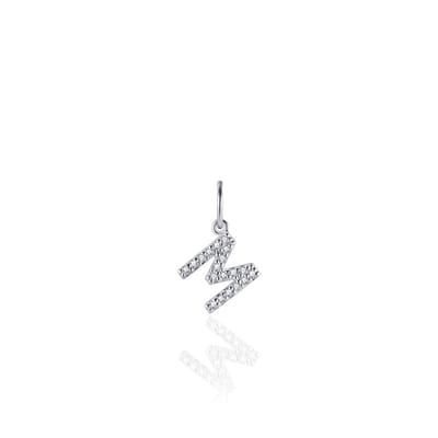 Gisser Jewels - Hanger excl. Collier - Letter M met Zirkonia - 8mm - Gerhodineerd Zilver 925