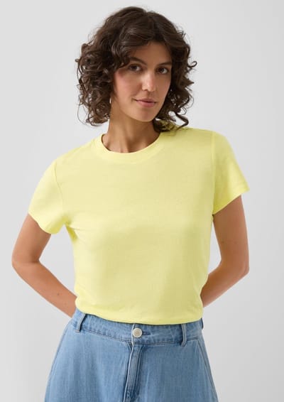 Zachte T-shirt in linnenmix met ronde hals dames s.Oliver