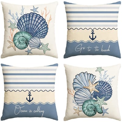 Cosensi - Dailygoods - Dailygoody - Kussenslopen - Set van 4 - Ultrazacht en stijlvol - 45 x 45 cm - Anker en strand - Perfect voor woonkamer en slaapkamer
