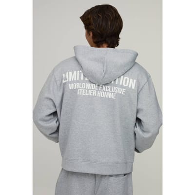 Oversized Boxy Limited Edition Zip Through Hoodie | Grey Marl | Size Large