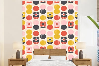 Behang - Fotobehang Retro - Design - Bloemen - Pastel - Breedte 225 cm x hoogte 280 cm