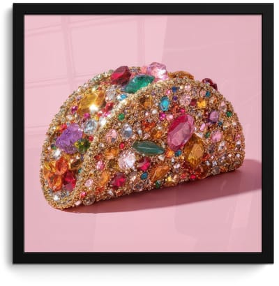 Poster in lijst - Fotolijst 40x40 cm - Posters - Taco - Kleurrijk - Edelstenen - Goud - Posterlijst zwart - Decoratie - Wanddecoratie woonkamer - Muurdecoratie slaapkamer