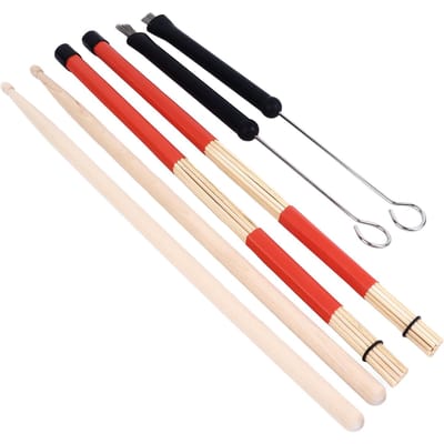 Ensemble de baguettes de batterie Brosses métalliques pour batterie et baguettes en bambou avec sac de rangement en velours pour la pratique red