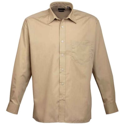 Premier Heren Popeline Overhemd Met Lange Mouwen (Khaki)