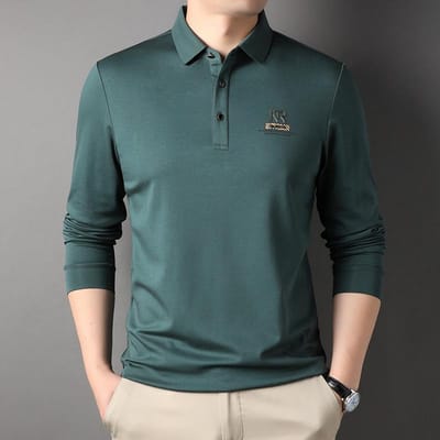 Lente Nieuwe Heren Effen Kleur Revers Poloshirt Lange Mouwen Mode Casual Recht Middenleeftijd T-shirt XXXL gray