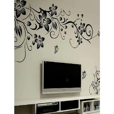 Muursticker, Zwarte Bloemen Vlinders Muursticker, Kamerdecoratie, Scène Decoratie, Slaapkamer Decoratie, Entree Decoratie, Muurverfraaiing Decoratief one-size zwart