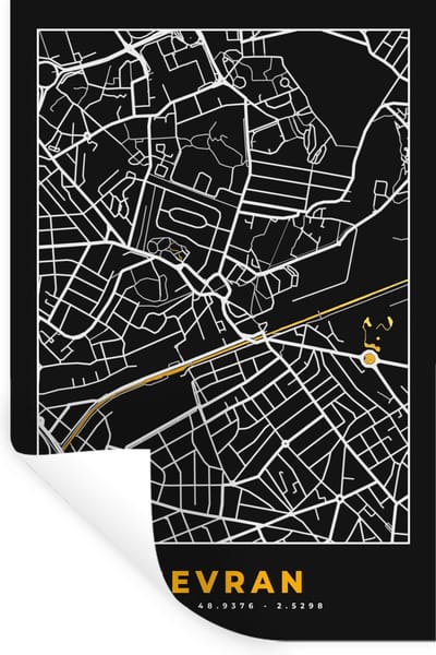 Muurstickers - Sticker Folie - Stadskaart - Frankrijk - Plattegrond - Kaart - Sevran - 20x30 cm - Plakfolie - Muurstickers Kinderkamer - Zelfklevend Behang - Zelfklevend behangpapier - Stickerfolie