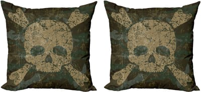 ABAKUHAUS Skelet Dekokussen – 2x Kussenhoezen 40x40 cm – Dubbelzijdig bedrukt – Donker Groen Khaki