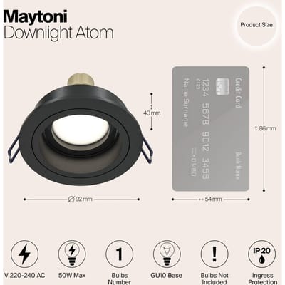 Maytoni Inbouwlamp Akron, instelbaar, rond, zwart