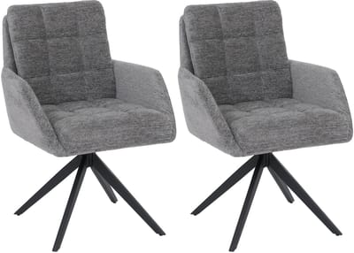 Set van 2 eetkamerstoelen MCW-Q36, draaibare keukenstoel met automatische terugkeerfunctie, chenille (680 g/m²) Oeko-Tex-gecertificeerd metaal MVG ~ grijs