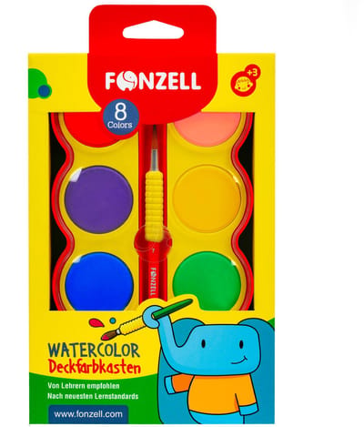 Fonzell Waterverf Set – 8 kleuren – heldere kinderverf met penseel