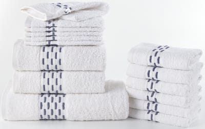 Homéé badhanddoeken 15 delige sets golf jacquard 1 badlakens 2 handdoeken 6 gastendoekjes en 6 washandjes 550 g. m² - wit