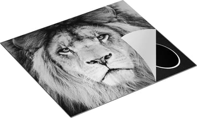 Chefcare Inductie Beschermer Leeuw - Leeuwenkop - Zwart Wit - 60x50 cm - Afdekplaat Inductie - Kookplaat Beschermer - Inductie Mat