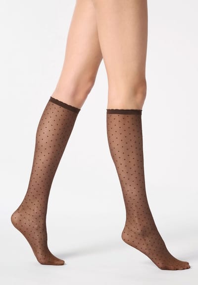 Oroblu Plumetis 30 stippen kniekous - Kleur Moka - Maat One Size