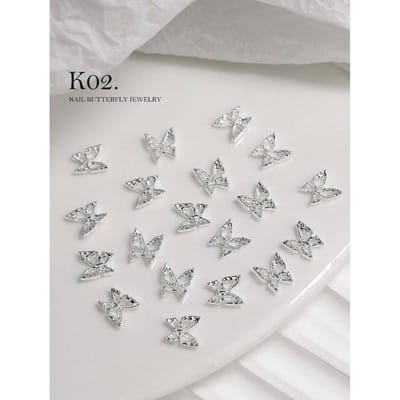 20 Pièces Bijoux pour Nail Art Forme Papillon 3D, Strass Charms pour Ongles, Fournitures de Décoration d'Ongles DIY Charms pour Ongles Accessoires pour Nail Art argenté