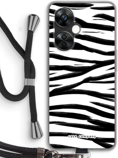Case Company® - Hoesje met koord geschikt voor OnePlus Nord CE 3 Lite hoesje met Koord - Zebra pattern - Telefoonhoesje met Zwart Koord - Bescherming aan alle Kanten en Over de Schermrand