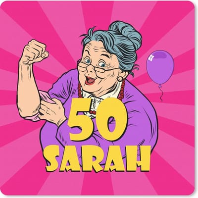 Muismat 20x20 cm - Mousepad Jubileum - 50 Jaar Sarah - Vrouw - Muismatten
