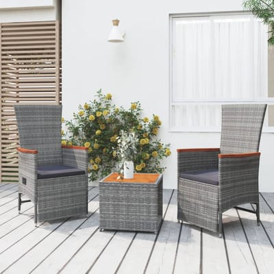 vidaXL - 3-delige - Loungeset - poly - rattan - en - massief - acaciahout - grijs