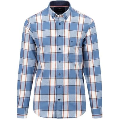 Fynch-Hatton Overhemd Flanel Check Button Down Cloud Blue / male