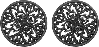 Gietijzeren Onderzetters - Pannenlappen - Keukentafel Beschermen - Hittebestendig Decoratief - 2 stuks 17cm - Imitatie roestkleur
