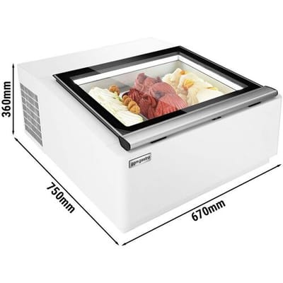 GGM Gastro Tisch-Eisvitrine - 670mm - Statisch - für 3x 5 Liter Eisbehälter - Deckelöffnung zur Bedienungsseite Wit / Zwart