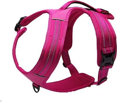 Famanu – Reflecterend hondentuig - verstelbaar - gaat trekken tegen - hondenharnas - duurzaam - van nylon - voor in de auto fuchsia - XS