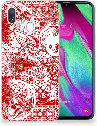 Silicone Back Case Samsung Galaxy A40 Angel Skull Rood