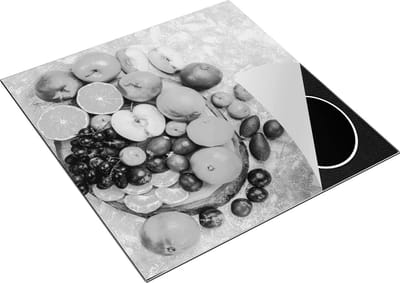 Chefcare Inductie Beschermer Fruit op een Boomstam - Zwart Wit - 78x78 cm - Afdekplaat Inductie - Kookplaat Beschermer - Inductie Mat