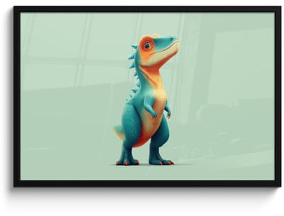 Poster in lijst - Fotolijst 90x60 cm - Posters - Cartoon - Dino - Oranje - Stekels - Posterlijst zwart - Decoratie - Wanddecoratie woonkamer - Muurdecoratie slaapkamer