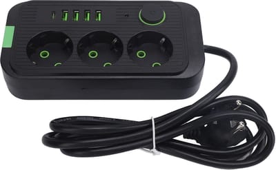 Dailygoody - Europese Stekkerdoos - 3 Stopcontacten - Wandgemonteerd - 2 M Kabel - 4 USB A-poorten - USB C-poort - Geschikt voor Thuisgebruik