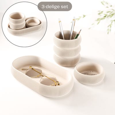 Fleuriek - Bureau organizer set 3-delig - Stapelbaar & modulair - Pennenhouder met opbergbakjes voor bureau, keuken, badkamer & make up - Beige