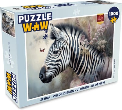 Puzzel Zebra - Wilde dieren - Vlinder - Bloemen - Legpuzzel - Puzzel 1000 stukjes volwassenen