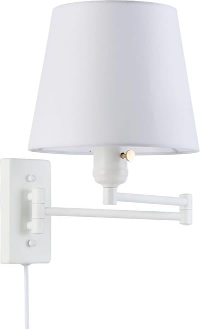 LED Wandlamp met Scharnierarm wit - 40W E27 - uittrekbare & draaibare arm - aluminium met stoffen kap - voor lezen in de slaapkamer of hotelkamer
