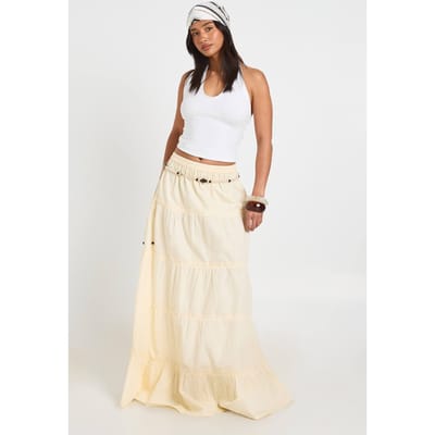 boohoo Dames Petite Gelaagde Katoenen Poplin Maxi Rok | Citroen | Maat: 36