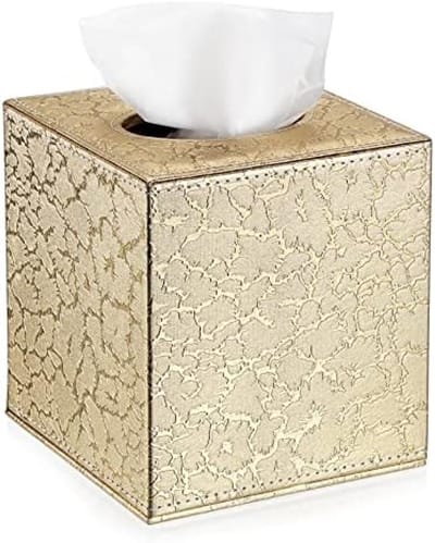 PolkaHome PU Leren Huishoudelijke Kantoor Kubus Tissue Papier Houder Doos Cover Case Servet Houder - Goud
