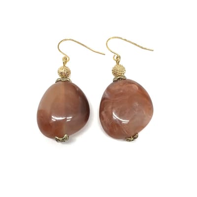 Behave - Oorhangers dames - Goudkleur bruin steen - Boho stijl