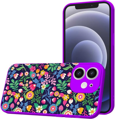 Smartphonica Telefoonhoesje Geschikt voor iPhone 12 met Bloemen opdruk - TPU Back Cover Case Flower Design - Paars geschikt voor iPhone 12