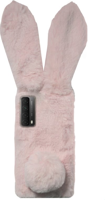 ADEL Siliconen Back Cover Softcase Hoesje Geschikt voor Huawei P Smart 2021 - Roze Konijn Pluche Stof