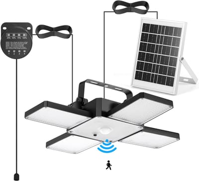 Solar Buitenlamp met Zonnepaneel - LED Buitenverlichting met Bewegingssensor, IP65 Waterdicht, 4 Lichtstanden, 270° Draaibaar voor Oprit Verlichting, Gevelverlichting en Tuinverlichting - Zwart