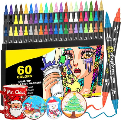 Alcohol Markers - Acrylverf Markers - 60 Kleuren - Dubbelzijdig (1-5mm) - Waterdicht en Sneldrogend - Voor Creatieve Projecten