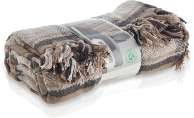 Meisterhome® Luxe Katoenen Plaid – Schotse Ruit Tartan Beige/Zwart – 130 × 160 cm – Zachte Geruite Deken – Retro & Vintage – Geschikt voor Bank, Woonkamer, Slaapkamer, Picknick, Strand & Camping – Warm, Ademend & Comfortabel – Noodpakket