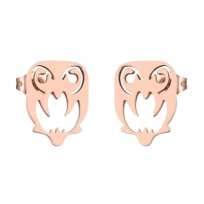 Oorbellen Uil - Rosékleurig RVS - 9x7mm - Oorbellen meisje