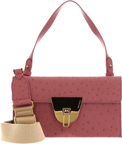 COCCINELLE Leren Schoudertas Koppeling Coccinellenico Ostrich Handbag Camelia Roze