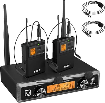 Draadloos Microfoonsysteem met Headset en Lavalier Mics - 60m Bereik voor Karaoke en Evenementen